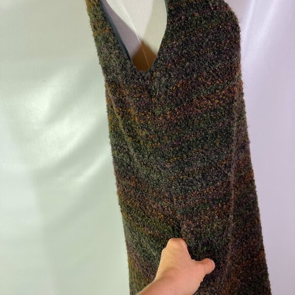 Hache Size 44 Textured Boucle Sleeveless Shift Dress Green Brown - Picture 4 of 12